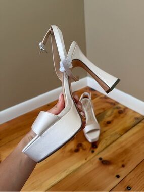 Ivory Platform Slingback Block Heels Nina Tapered Heels Wedding Bridal Sandals